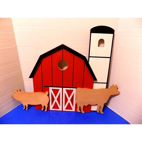 NEW Pig Cow Red Barn Country Wall Art Rustic Home Farmhouse - Picture 1 of 7